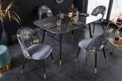 Design Stuhl PRÊT-À-PORTER grau Samt florales Muster und goldene Fußkappen