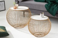 Runder Couchtisch STORAGE 40cm gold weiß Metall Tablett Beistelltisch mit Stauraum handmade