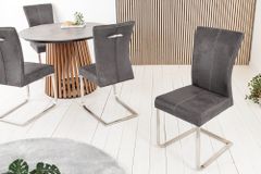 Freischwinger Stuhl SAMSON vintage grau Edelstahlrahmen mit Komfortgriff