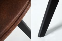 Design Stuhl NORDIC STAR antik braun Microfaser Massivholz schwarz mit Armlehne gepolstert