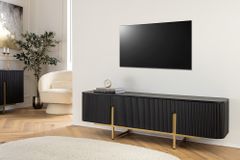 Massives TV-Board GATSBY 160cm schwarz gold Mangoholz Retro Lowboard