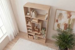 Massives Bücherregal CUBUS 180cm natur Mangoholz cream finish elf Fächer