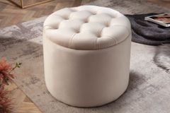 Eleganter Hocker MODERN BAROCK 50cm champagner beige Samt Aufbewahrungkorb
