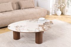 Stilvoller Couchtisch ORGANIKO 110cm weiß braun Walnuss Pandora Keramik