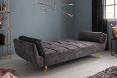 Retro Schlafsofa BOUTIQUE 215cm dunkelgrau Samt 3-Sitzer mit goldenen Füßen