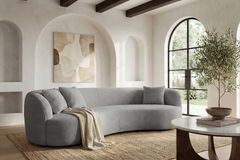 Modernes Sofa ATELIER 230cm grau Bouclé  3-Sitzer Couch inkl. Kissen
