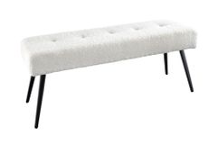 Design Sitzbank BOUTIQUE 100cm weiß Bouclé schwarze Metallbeine Polsterbank