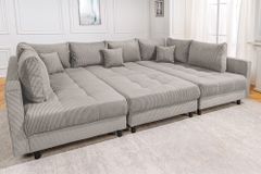 Moderne XXL Wohnlandschaft KENT 305cm greige Cord Bigsofa inkl. Hocker Federkern