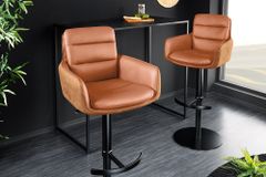 Drehbarer Design Barhocker BIG GEORGE cognac Echtleder höhenverstellbar mit Armlehnen