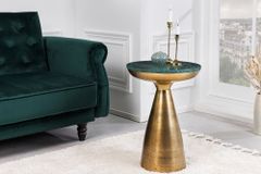 Handgearbeiteter Beistelltisch ELEMENTS 60cm gold grün Marmor rund