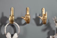 Extravagante Kleiderhaken FINGERS gold Metall-Aluminium 3er Set Wandgarderobe