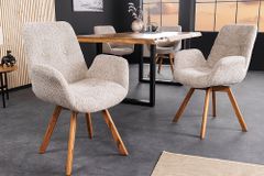 Drehbarer Design Stuhl BALTIC beige Bouclé natur Eiche Massivholz-Beine mit Armlehne