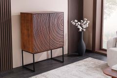 Design Highboard ORBIT 120cm braun Mangoholz mit 3D-Front schwarz Metall