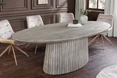 Ovaler Esstisch ART DECO 220cm smoke grau massives Mangoholz mit Säulenfuß