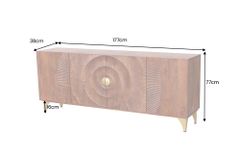 Handgearbeitetes Sideboard GOLDEN SUNSET 180cm braun mit 3D Schnitzereien gold Mangoholz Metallbeine