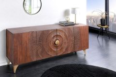Handgearbeitetes Sideboard GOLDEN SUNSET 180cm braun mit 3D Schnitzereien gold Mangoholz Metallbeine