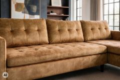 Ecksofa STOCKHOLM 220cm senfgelb Samtstoff Federkern 3-Sitzer-Sofa