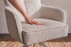Drehbarer Stuhl LUGANO taupe Bouclé Tweed Soft Federkern mit Armlehne bis 150 kg belastbar