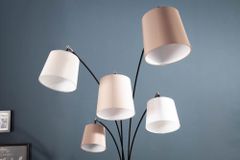 Design Bogenlampe LEVELS 205cm weiß beige braun 5 Leinenschirme Stehlampe