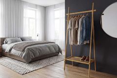 Massivholz Garderobe ZEN-BO 160cm natur Bambus Kleiderstange mit Ablage