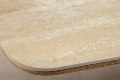 Design Esstisch UNIQUE 200cm natur braun Travertin Keramik Eichenholz Säulenfuß