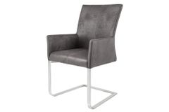 Freischwinger Stuhl SAMSON vintage grau mit Armlehne und Edelstahlrahmen