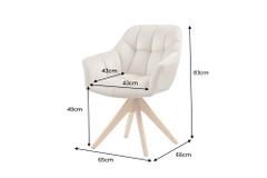 Drehbarer Design Stuhl PAPILLON beige Samt Eiche Massivholz mit Armlehnen