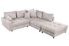 Modernes Ecksofa KENT 220cm beige Cord inkl. Hocker Federkern L-Form Wohnlandschaft
