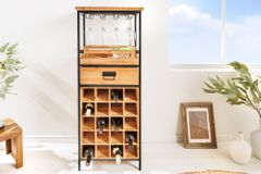 Massivholz Weinregal SEVENS SEAS 120cm natur Pinienholz schwarz Metall Flaschenregal