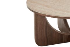 Runder Couchtisch ENSO 80cm champagner greige Travertin Keramik Walnussholz