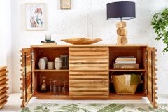 Massivholz Sideboard RELIEF 160cm Akazie Kommode mit Schubladen aufwändige Front
