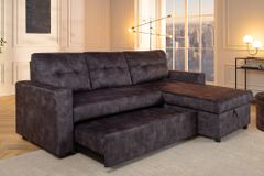 Ecksofa mit Schlaffunktion APARTMENT beidseitig aufbaubar grau Samt inkl. Stauraum