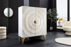 Massives Highboard GOLDEN SUNSET 120cm weiß gold Mangoholz mit 3D Schnitzereien