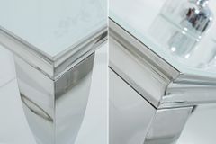 Eleganter Konsolentisch MODERN BAROCK 145cm weiß Edelstahlbeine Opalglas