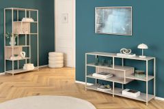 Modernes Bücherregal SLIM LINE 115cm champagner beige Metallgestell fünf Regalböden