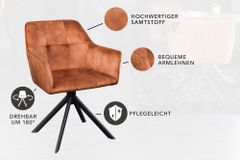 Design Stuhl LOFT rost braun Samt drehbar Metallgestell schwarz mit Armlehne