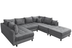 Moderne XXL Wohnlandschaft KENT 305cm anthrazit Cord Bigsofa inkl. Hocker Federkern