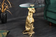 Runder Beistelltisch WILDLIFE PANTHER 60cm gold antik Metall Glas Skulptur handmade