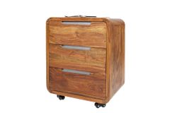 Massiver Rollcontainer CUBUS 60cm braun Sheeshamholz stone finish drei Schubladen
