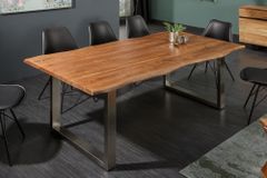 Massivholz Esstisch MAMMUT NATURE 200cm Akazie Edelstahl Baumkante 3,5cm Tischplatte