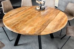Massiver Esstisch IRON CRAFT 140cm natur rund Mangoholz Metall Industrial Design