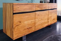 Massivholz Sideboard MAMMUT 160cm Akazie honey finish Metall Baumkante mit Schubladen