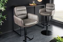 Drehbarer Design Barhocker BIG GEORGE taupe Echtleder Microfaser höhenverstellbar mit Armlehnen