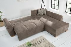Modernes Ecksofa NORWAY 250cm taupe Microfaser Schlafsofa mit Bettkasten Federkern
