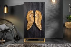 Extravagantes Highboard ANGEL 140cm schwarz Mangoholz mit goldenen Flügeln