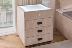 Quadratischer Nachttisch TOULOUSE 55cm beige Samt inkl. Beleuchtung und Schubladen