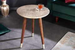 Design Beistelltisch ALCAZAR 50cm antik silber Metall Mangoholz Handarbeit rund