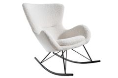 Design Schaukelstuhl SCANDINAVIA SWING weiß Bouclé Sessel schwarz Metall