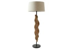Massive Stehlampe LEAF 130cm weiß natur Teakholz Blatt-Design mit Stoffschirm