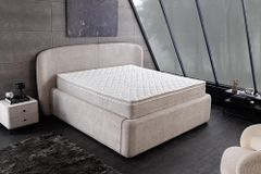 Modernes Boxbett ART DECO 180x200cm greige Bouclé mit Stauraum Matratze und Topper